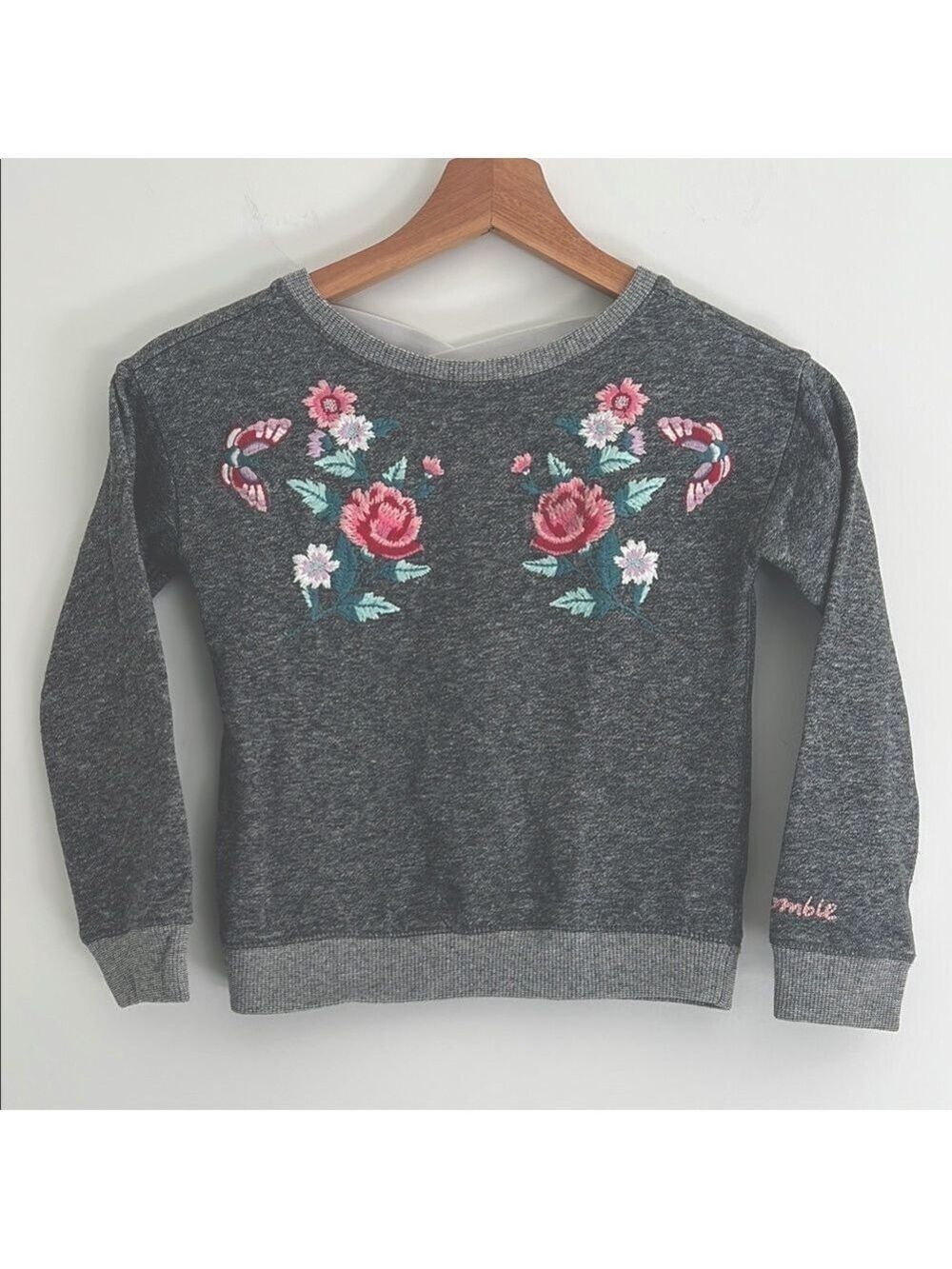 Abercrombie Girl Sweatshirt Embroidered Floral Open Back 5-6